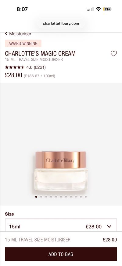 Charlotte Tilbury Magic Cream 15Ml Travel Size Moisturiser