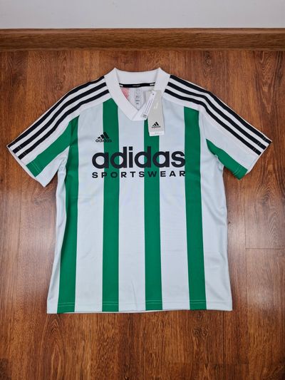 Adidas Green And White Striped Sportswear Shirt