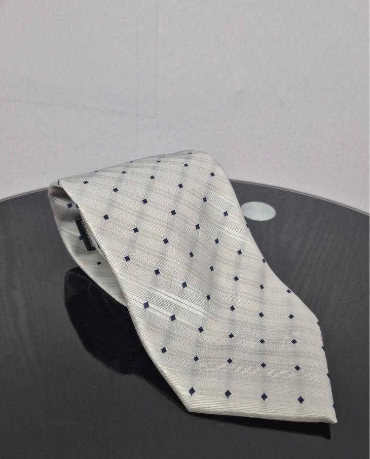 G.M.V Collezione 100% Pure Silk Tie Silver Navy Blue Diamond Made In Italy