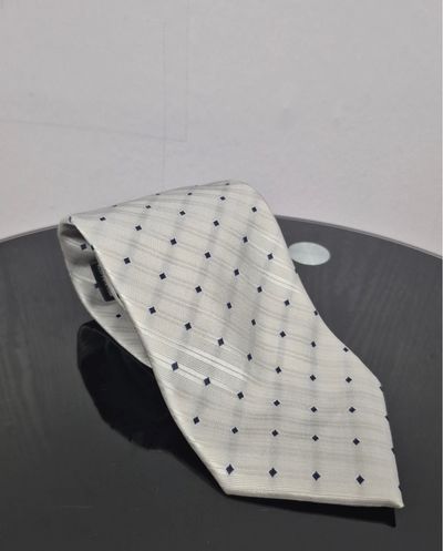 G.M.V Collezione 100% Pure Silk Tie Silver Navy Blue Diamond Made In Italy