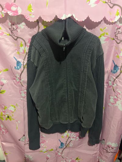 Grey Knitted Zip-Up Sweater