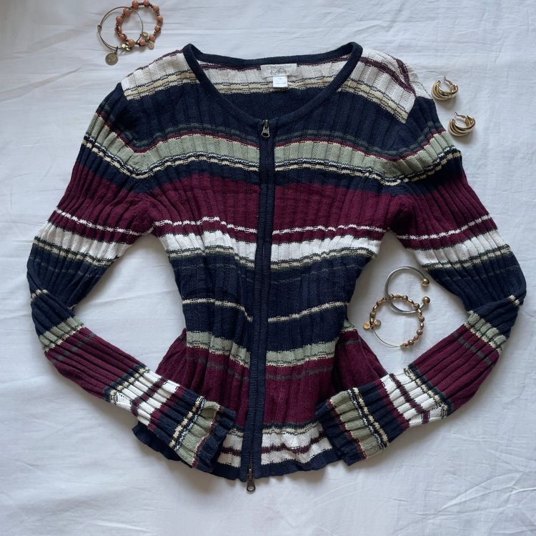 90’s Cody Chic Striped Zip-Up Cardigan image 2