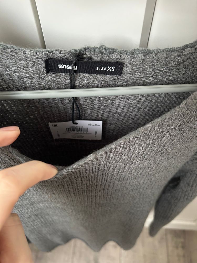 Jesienny swetr luźny casual basic XS S M oversize | Sinsay grey knitted sweater 3
