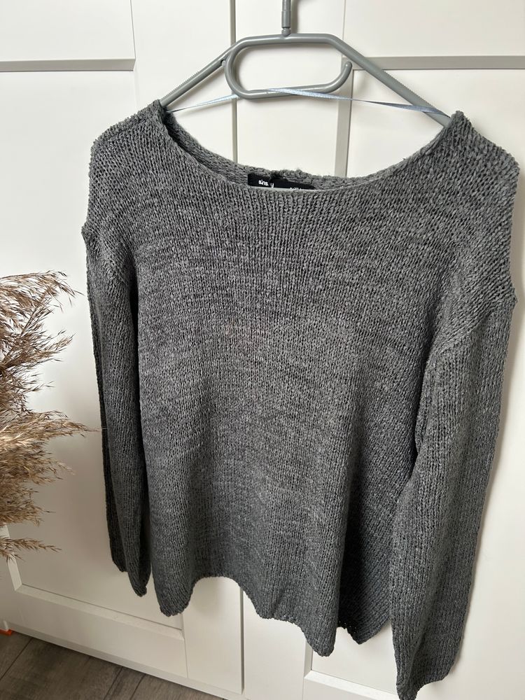 Jesienny swetr luźny casual basic XS S M oversize | Sinsay grey knitted sweater 2