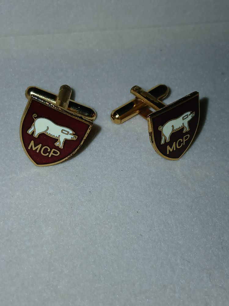 Vintage 'MCP' (Male Chauvinist Pig) Enamel Cufflinks London Badge & Button Co. image 1