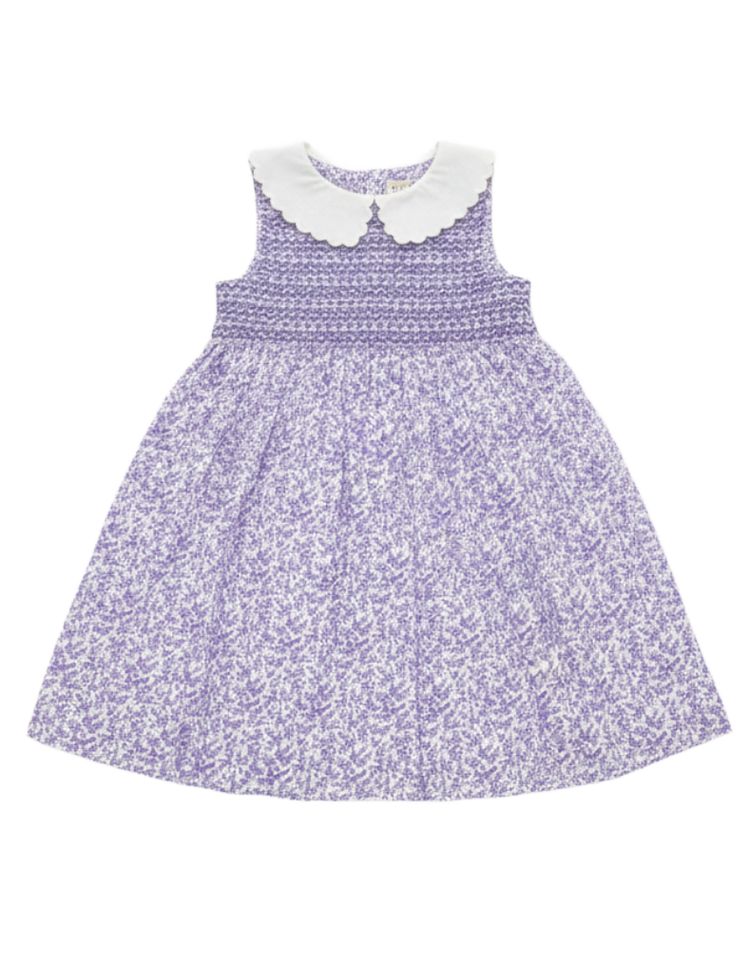JoJo Maman Girls' Collar Ditsy Floral Smocked Dress in Purple 2