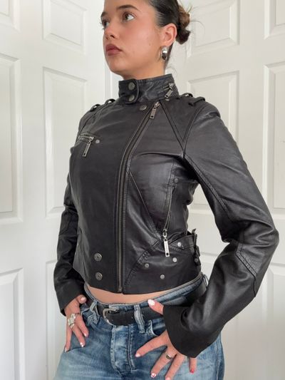 Leather Biker Jacket (UK10) 13