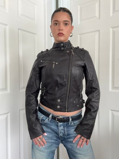 Leather Biker Jacket (UK10) 4
