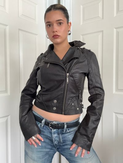 Leather Biker Jacket (UK10) 6