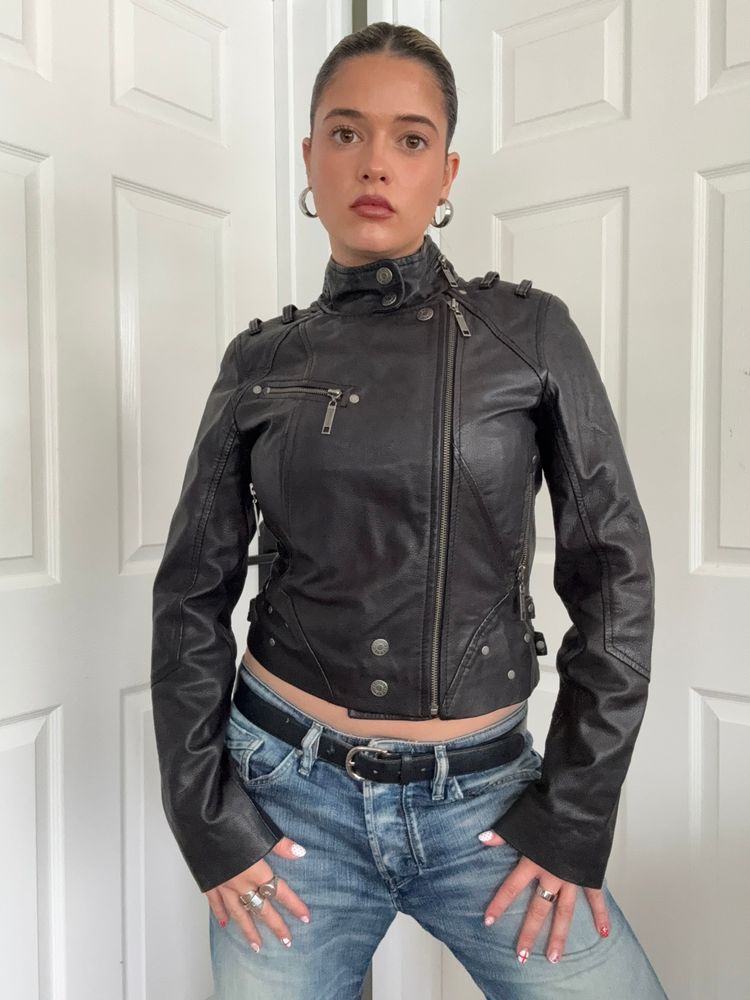 Leather Biker Jacket (UK10) 9