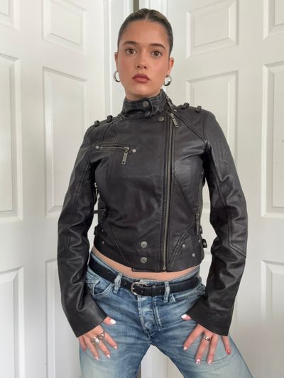 Leather Biker Jacket (UK10) 9
