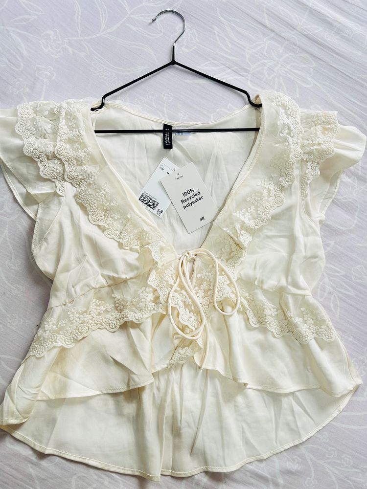 H&M Women'S Cream Lace Blouse 7