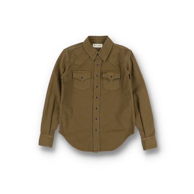 Saint Laurent Paris Khaki Stonewashed Western Yoke Denim Shirt