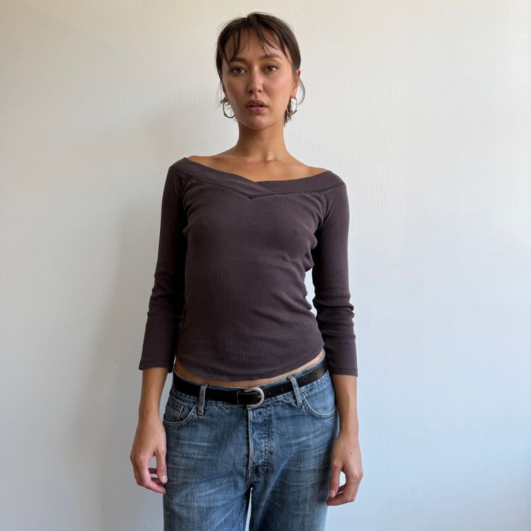 Brown 3/4 sleeve top - Size S image 3