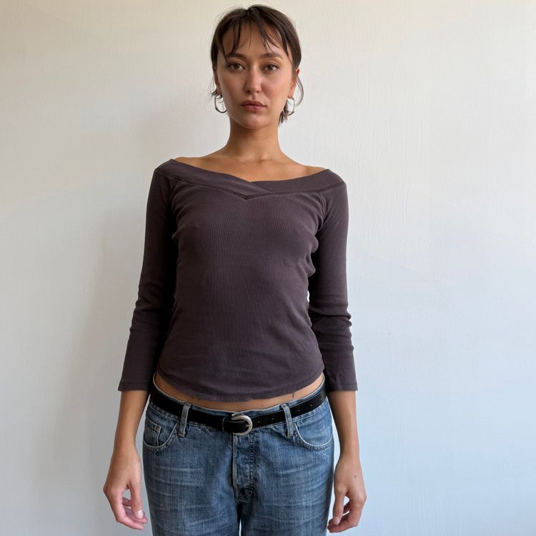 Brown 3/4 sleeve top - Size S image 1
