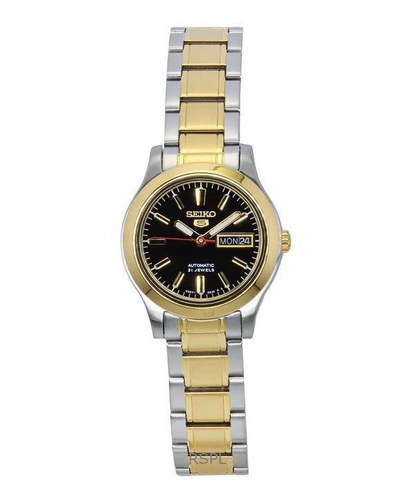 Seiko 5 Two Tone Stainless Steel Black Dial 21 Jewels Automatic SYMD94K1 Women's Watch