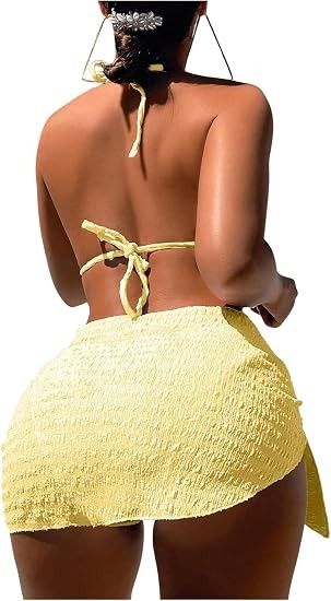 Yellow Bikini Set With Sarong image 5