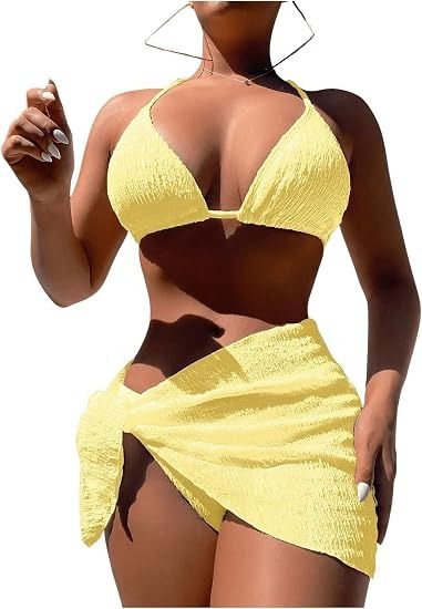 Yellow Bikini Set With Sarong