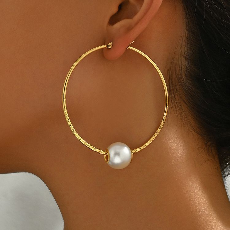 Gold Hoop Earrings With Pearl Detail image 2