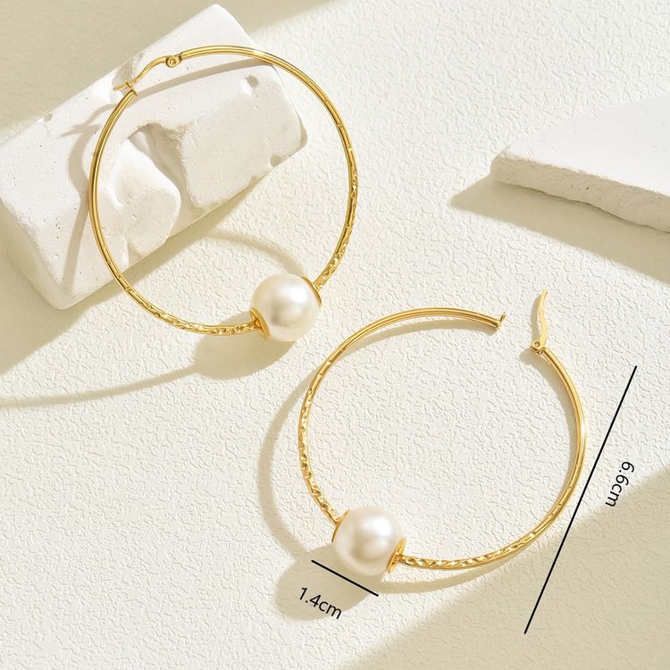 Gold Hoop Earrings With Pearl Detail image 5