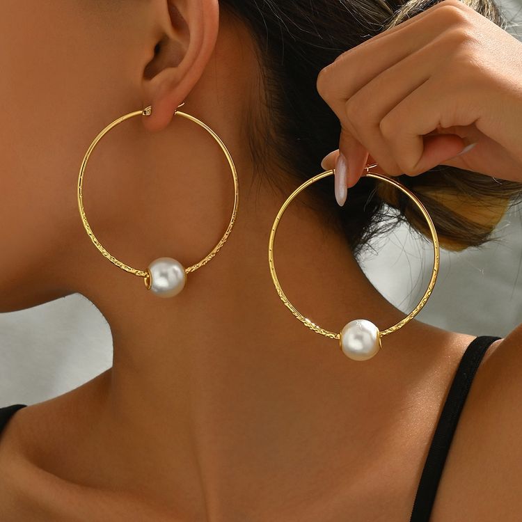 Gold Hoop Earrings With Pearl Detail image 1