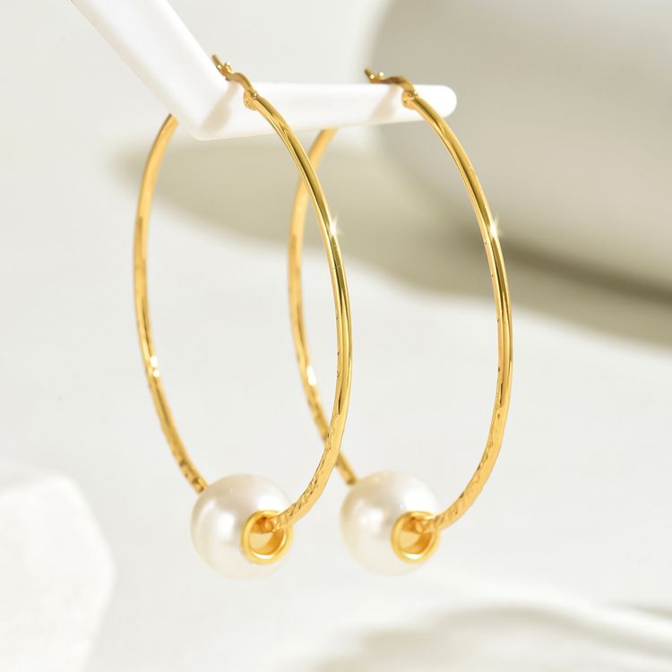 Gold Hoop Earrings With Pearl Detail image 4