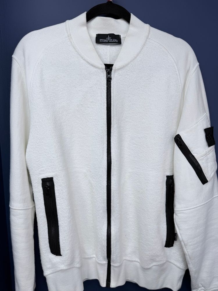 Stone Island Shadow project fleece bomber White Zip-Up Jacket