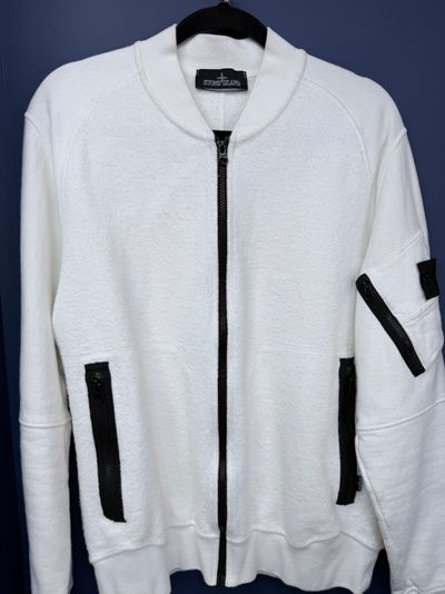 Stone Island Shadow project fleece bomber White Zip-Up Jacket