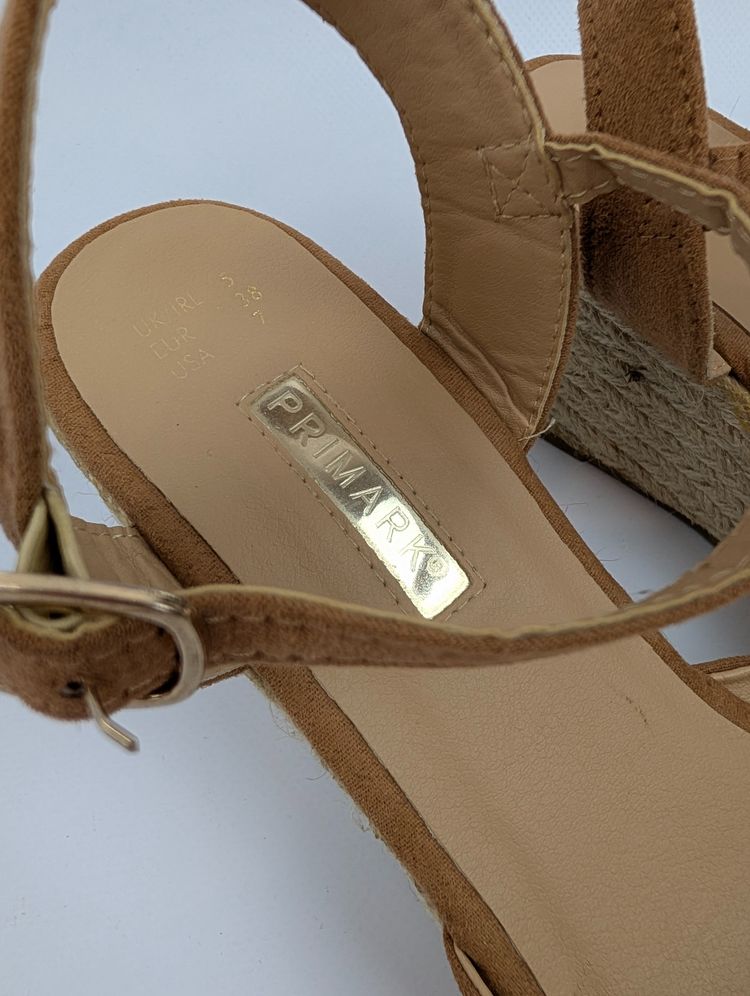 Brązowe espadryle na koturnie Primark 38 bdb sandały plecione camel lato boho zamsz 4