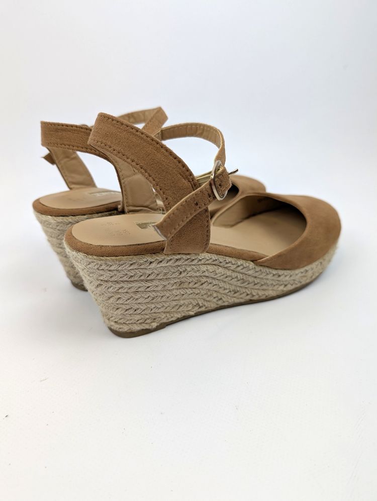 Brązowe espadryle na koturnie Primark 38 bdb sandały plecione camel lato boho zamsz 3