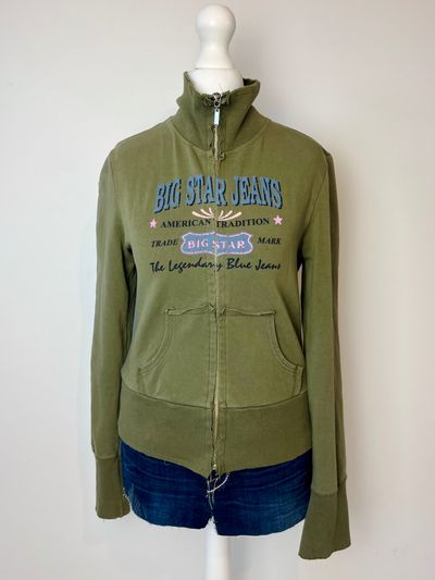 y2k khaki zip up 2000s ribbed jumper