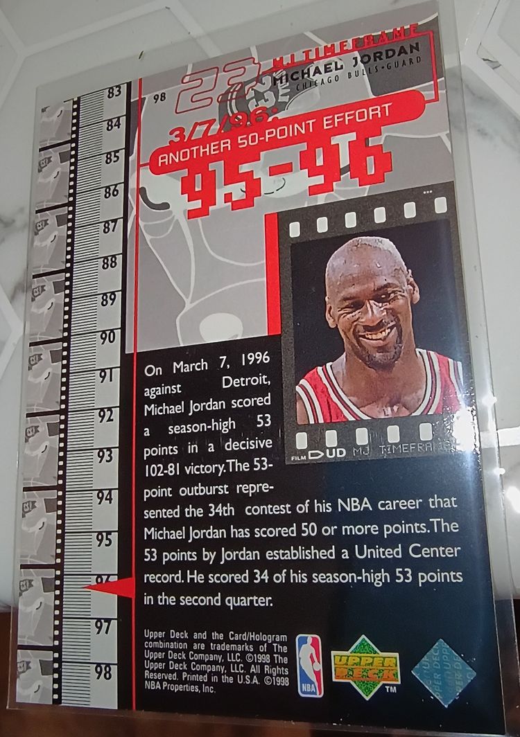Michael Jordan 1998 Upper Deck MJ Timeframe Dud Film Holo Card #98   obraz 2