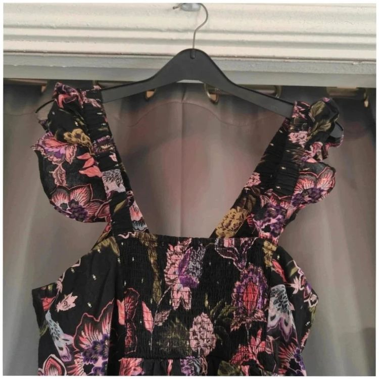 Next Floral Smock Dress UK 12 Black Gold Lurex Ruffle Sleeve Summer Boho imagen 10