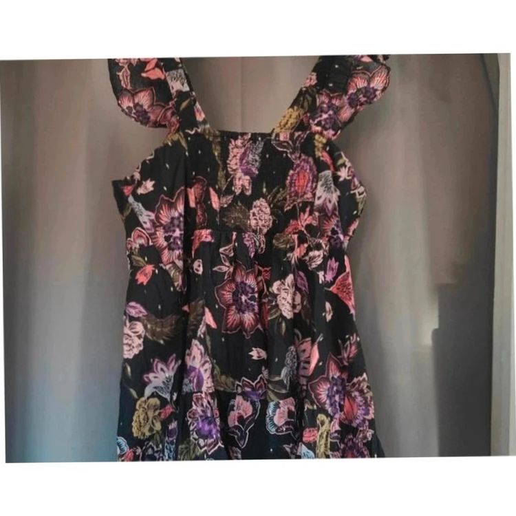 Next Floral Smock Dress UK 12 Black Gold Lurex Ruffle Sleeve Summer Boho imagen 8
