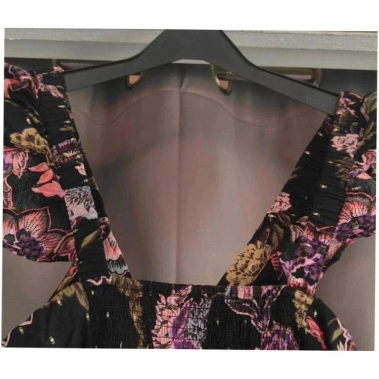Next Floral Smock Dress UK 12 Black Gold Lurex Ruffle Sleeve Summer Boho imagen 6