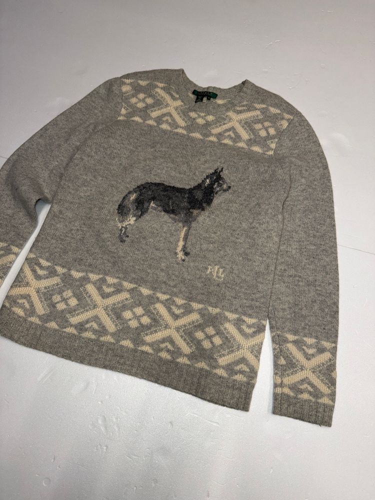 Lauren Ralph Lauren Grey Wool Sweater With Dog Motif