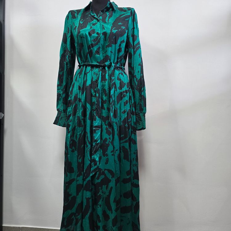 Green And Black Patterned Long Dress