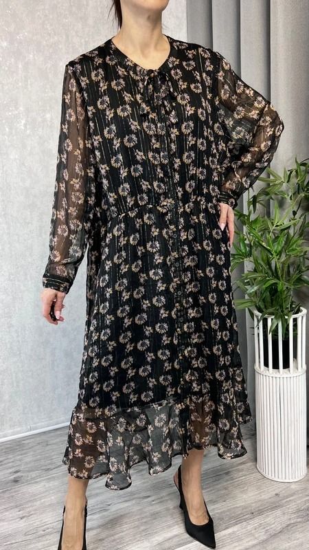 Other Szyfonowa sukienka w kwiaty z gumką w talii czarna women dress rozmiar 48 50 plus size product image