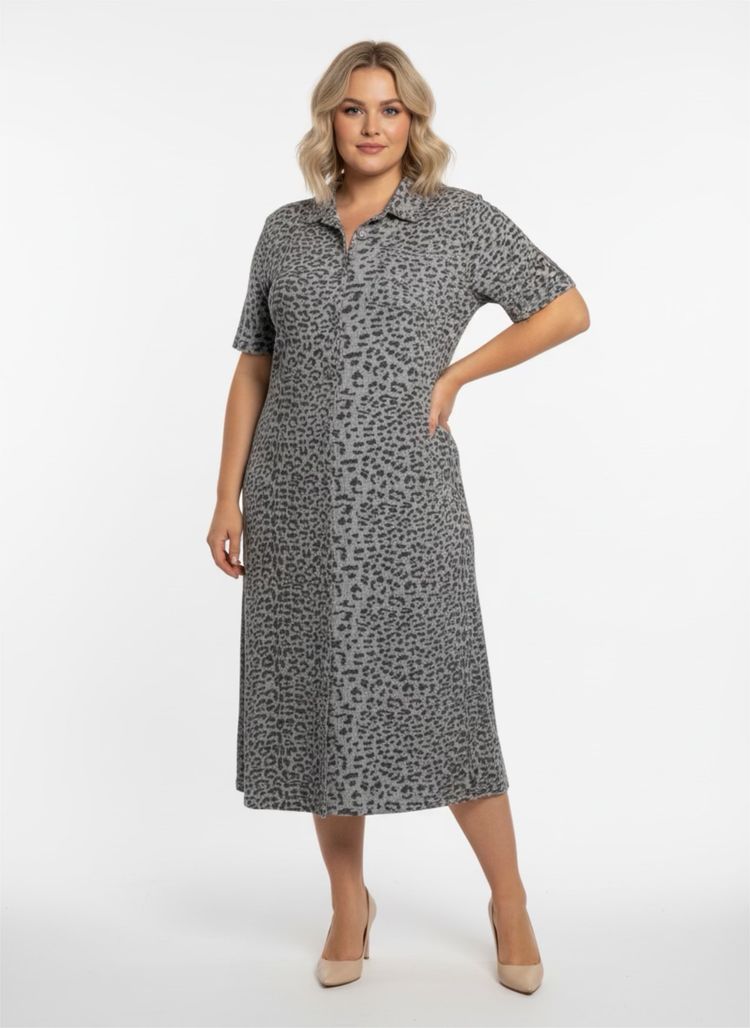 Frank Usher Grey Leopard Print Midi Dress