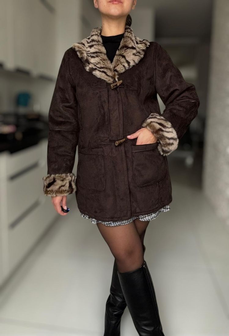 Brown Faux Fur Collar Coat