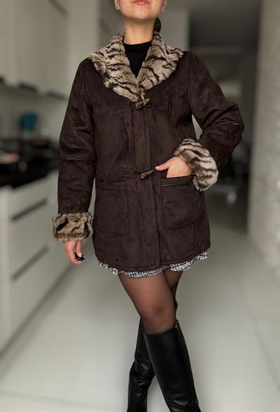 Brown Faux Fur Collar Coat