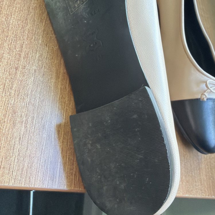 Tory Burch Cap-Toe Ballet Flats Leather Rose Pink Nude Black Uk 8.5 USA 11 image 4