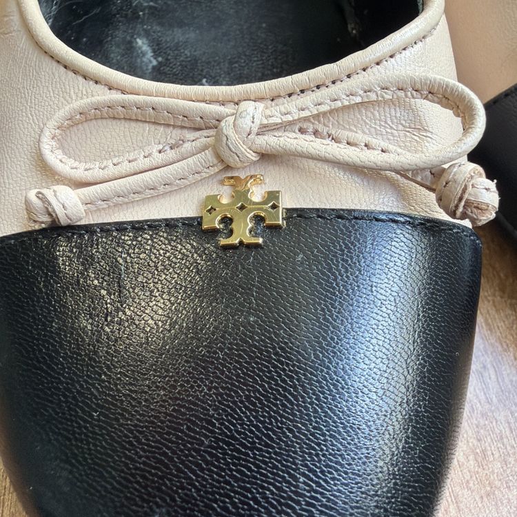 Tory Burch Cap-Toe Ballet Flats Leather Rose Pink Nude Black Uk 8.5 USA 11 image 2