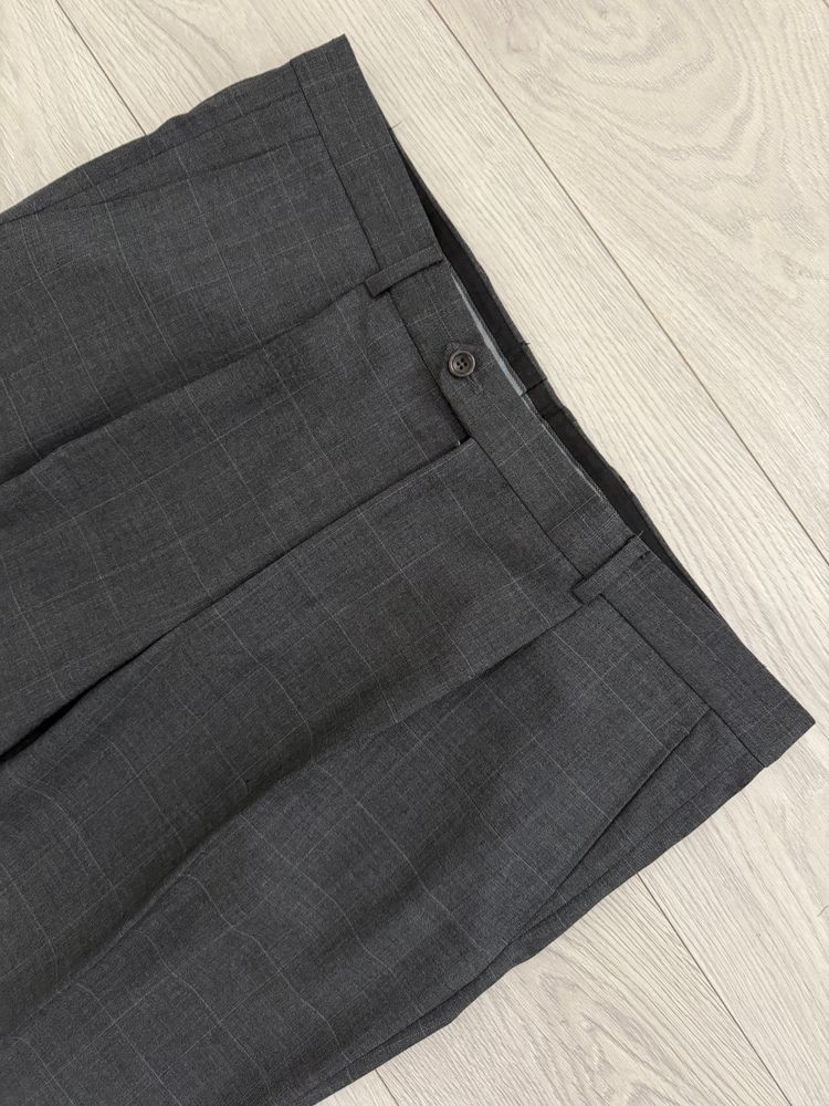 Armani 1990s Windowpane Check Pleated Wool Pants Gray - Size 38 Waist image 6