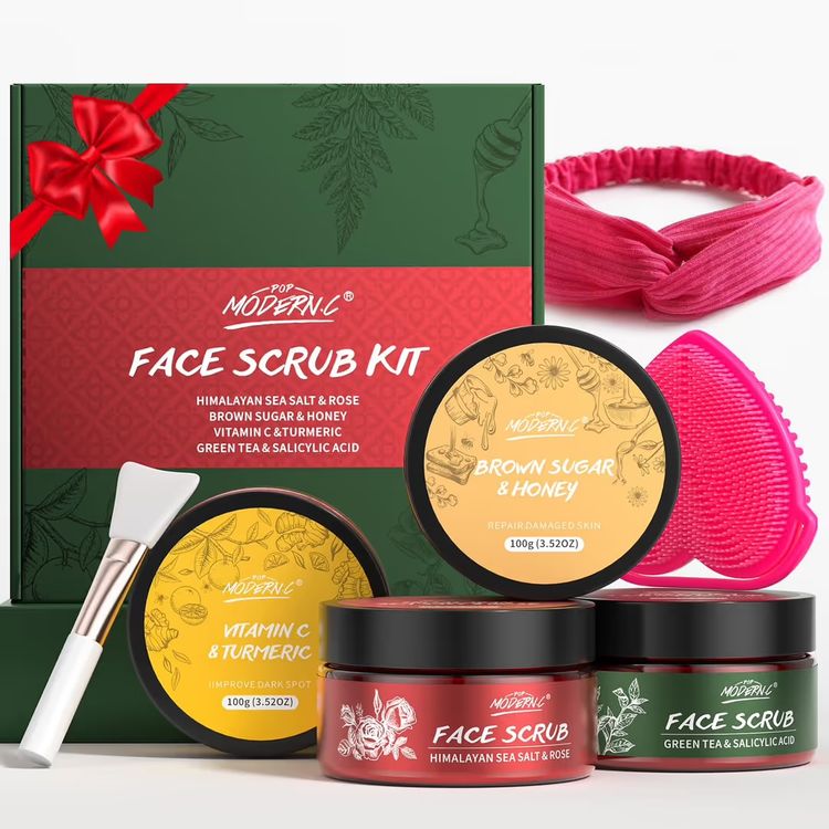 MADELiNE Face Scrub Kit Gift Set Vitamin C Turmeric Green Tea Rose Skincare Set NEW product image