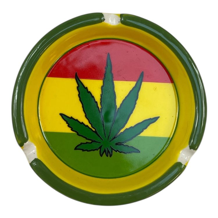 Round Ashtray With Cannabis Leaf Design