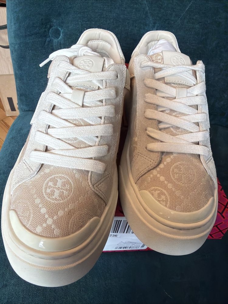 Tory Burch Ladybug Sneaker Trainers Cream Birch Jacquard Uk 4 USA 6.5 BNIB image 1