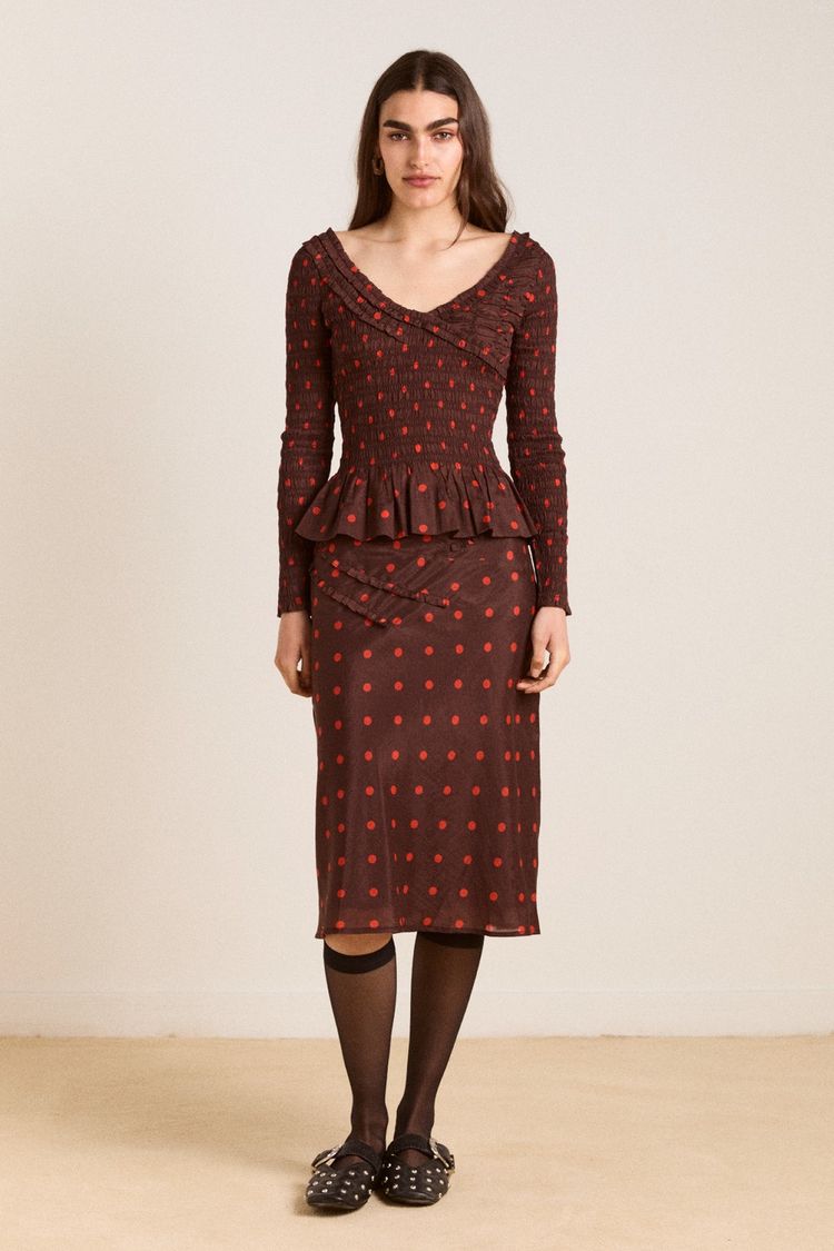 Other Damson Madder - suri shirred sheer blouse - Burgundy Spot product image