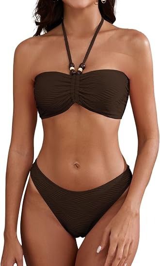Brown Bandeau Bikini Set