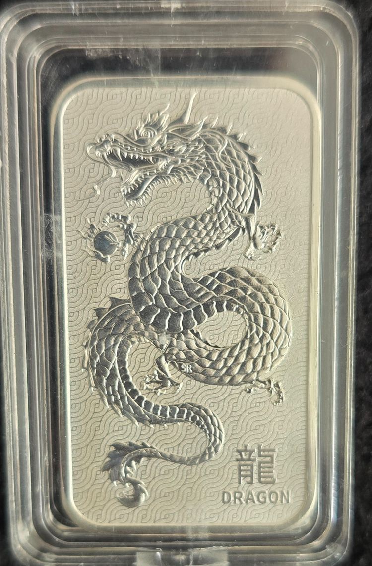  Perth Mint Lunar Dragon 999 silver bar.